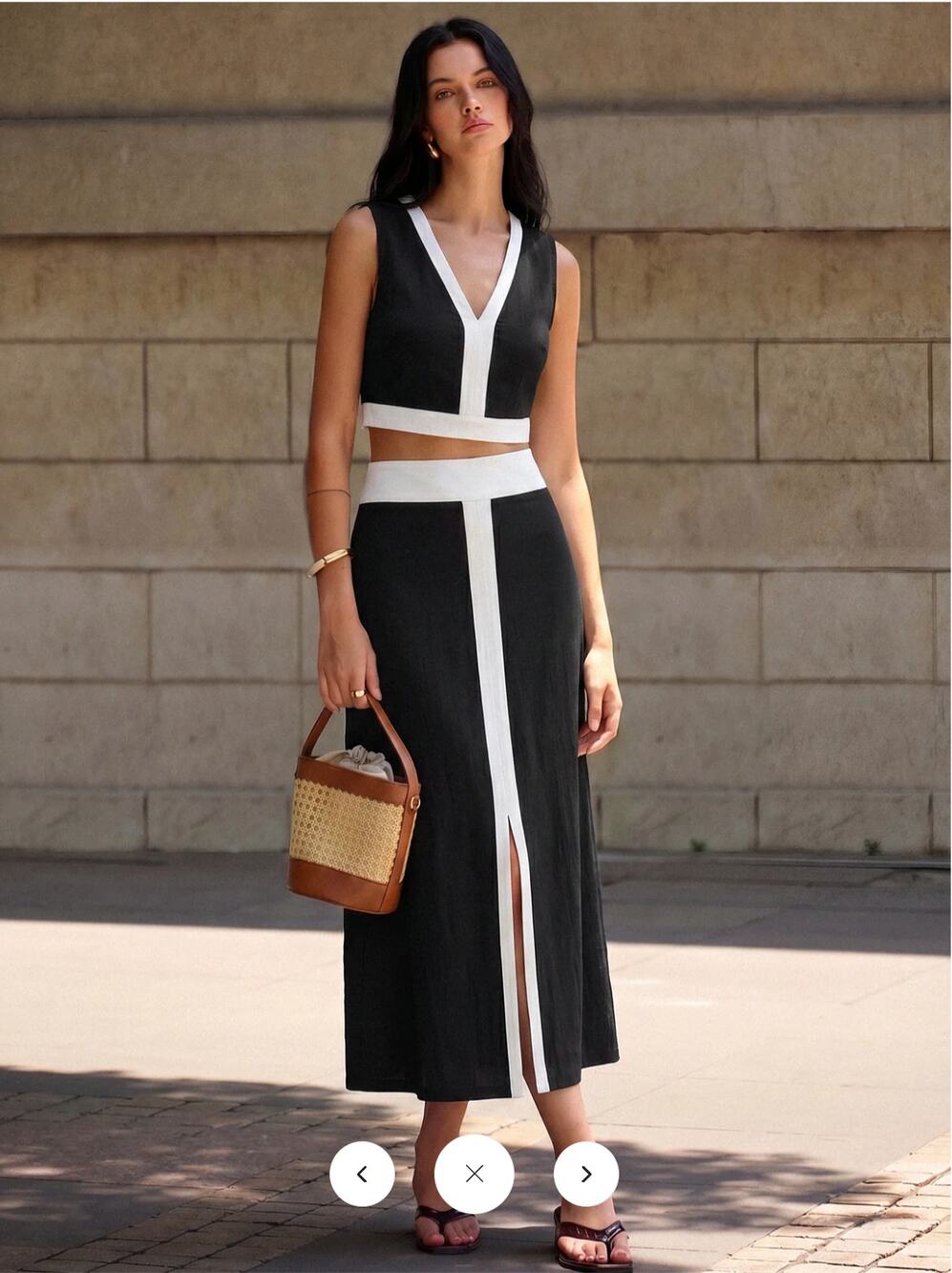 NWT Commense Contrast Trim Crop Top & Slit Midi Skirt Set Sz L